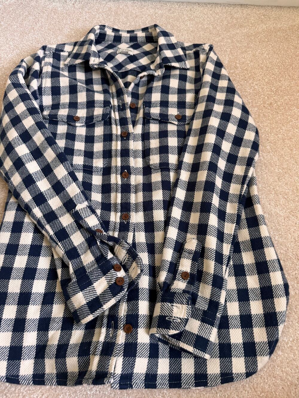 J.Crew Blue White Plaid Flannel Shirt jacket Button Front Women’s Size XXS